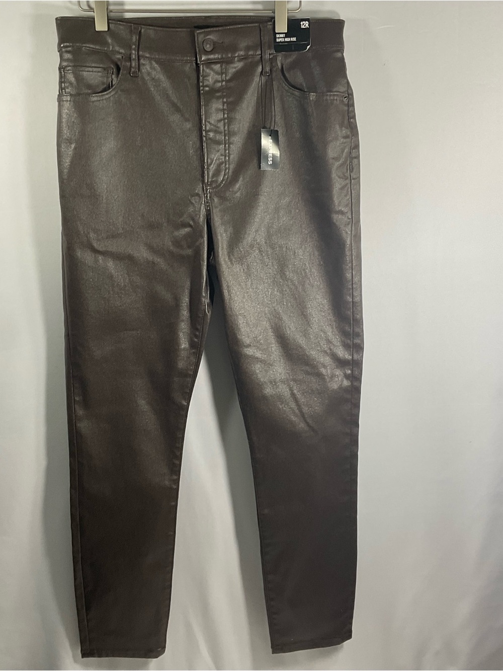 Express Coated Skinny Jeans — Dark Brown